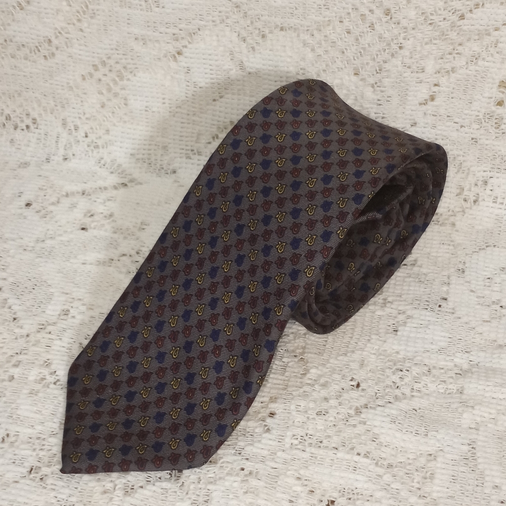 Vintage 1970s Pierre Cardin Silk Neck Tie Gray Multicolor Abstract Men's Formal